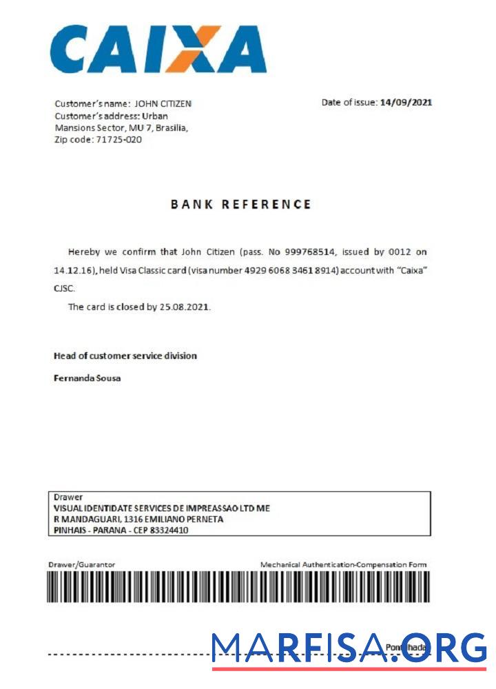 Blank Brazil Caixabank closure reference download for verification